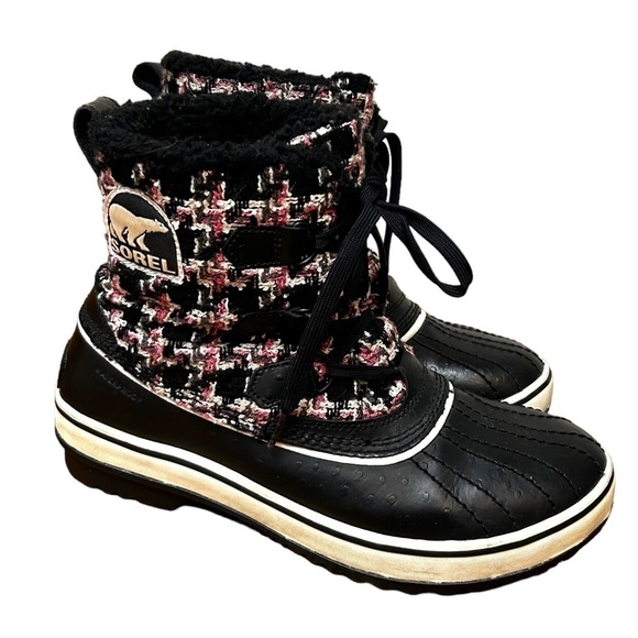 Sorel Black Winter Snow Boots Women's Tivoli Tweed Valentine/Winter Houndstooth - Picture 2 of 9